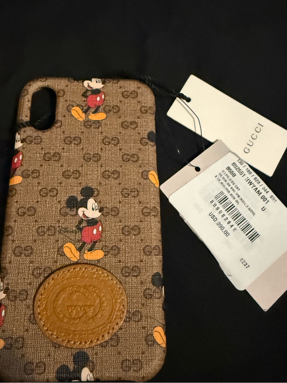 Gucci Brown GG Mickey Mouse Canvas iPhone   Case with Tan Leather Patch.